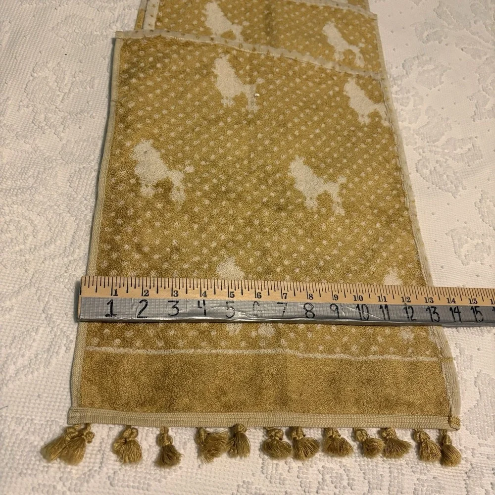 Poodle‎ Hand Towels Gold Cream All Over Print Fancy VTG 3 Fringed